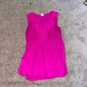 Pink sleeveless ruffle blouse